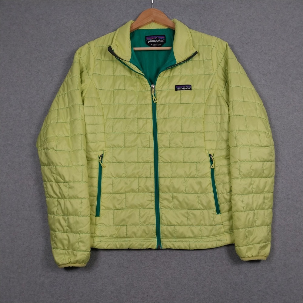 Patagonia Nano Puff Jacket Womens Medium Green Yellow Primaloft Insulated Hiking
